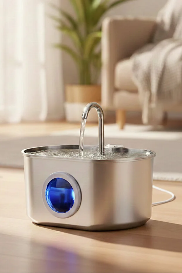 2.2 L Su Seviyesi Göstergeli Paslanmaz Çelik Kedi Köpek İçin Su Pınarı